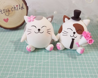 Cat Wedding cake toppers - Cute funny animal wedding topper clay figurine, engagement decoration