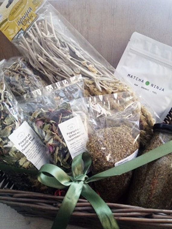 Greek Herbs in a Gift Basket | Etsy