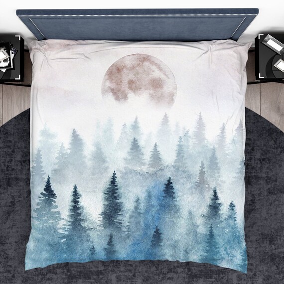 Forest Duvet Cover Moon Duvet Covers Landscape Bedding Etsy