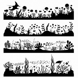 Escena submarina SVG, Vida marina SVG, Coral SVG náutico SVG, Animales oceánicos SVG, Banco de peces SVG, Vida oceánica SVG, Cricut SVG silueta SVG