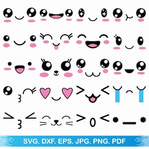 Rostos kawaii svg, Arquivos kawaii svg para cricut, Clipart kawaii, Svg fofo, Svg anime, Silhueta svg desenho animado svg, Arquivos png svg rosto fofo