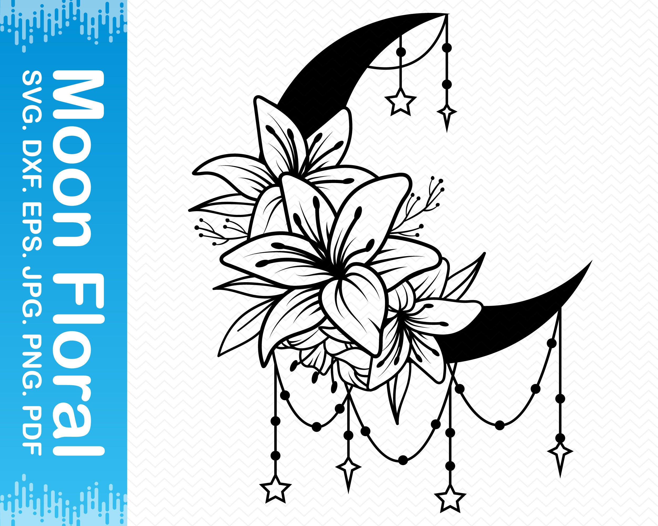 Crescent Moon Drawing Celestial Svg Moon With Flowers Svg Moon Clip Art ...