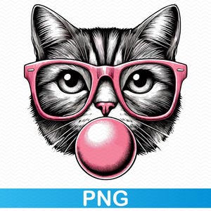 Chat soufflant un chewing-gum rose PNG, chat png drôle png, maman chat png enseignant png, png sarcastique tshirt png, sublimation png, clipart png à la mode