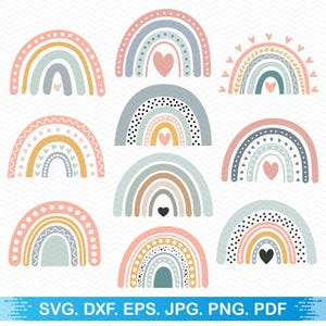 Arcoíris boho svg, clipart arcoíris, arcoíris pastel svg, arcoíris boho png, clipart arcoíris boho, arcoíris bebé svg, silueta svg cricut svg