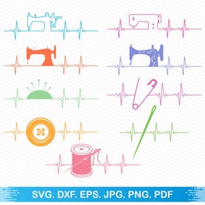 Naaimachine svg hartslag svg, naaien svg hartslag svg-bestanden voor de cricut, naaien png-bestanden, SVG silhouet svg, hartslag dxf-bestanden