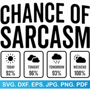 Posibilidad de sarcasmo Pronóstico del tiempo svg, Divertido svg Sarcasmo svg, Sarcastic svg Adulting svg, Refranes divertidos svg, Funny shirt svg, Sarcasm png