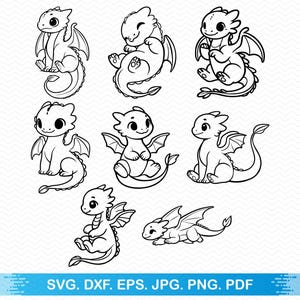 Lindo dragón SVG, dragón SVG, archivos SVG de dragón, bebé dragón SVG, archivos SVG para Cricut, archivos de corte para Cricut, SVG para silueta, clipart