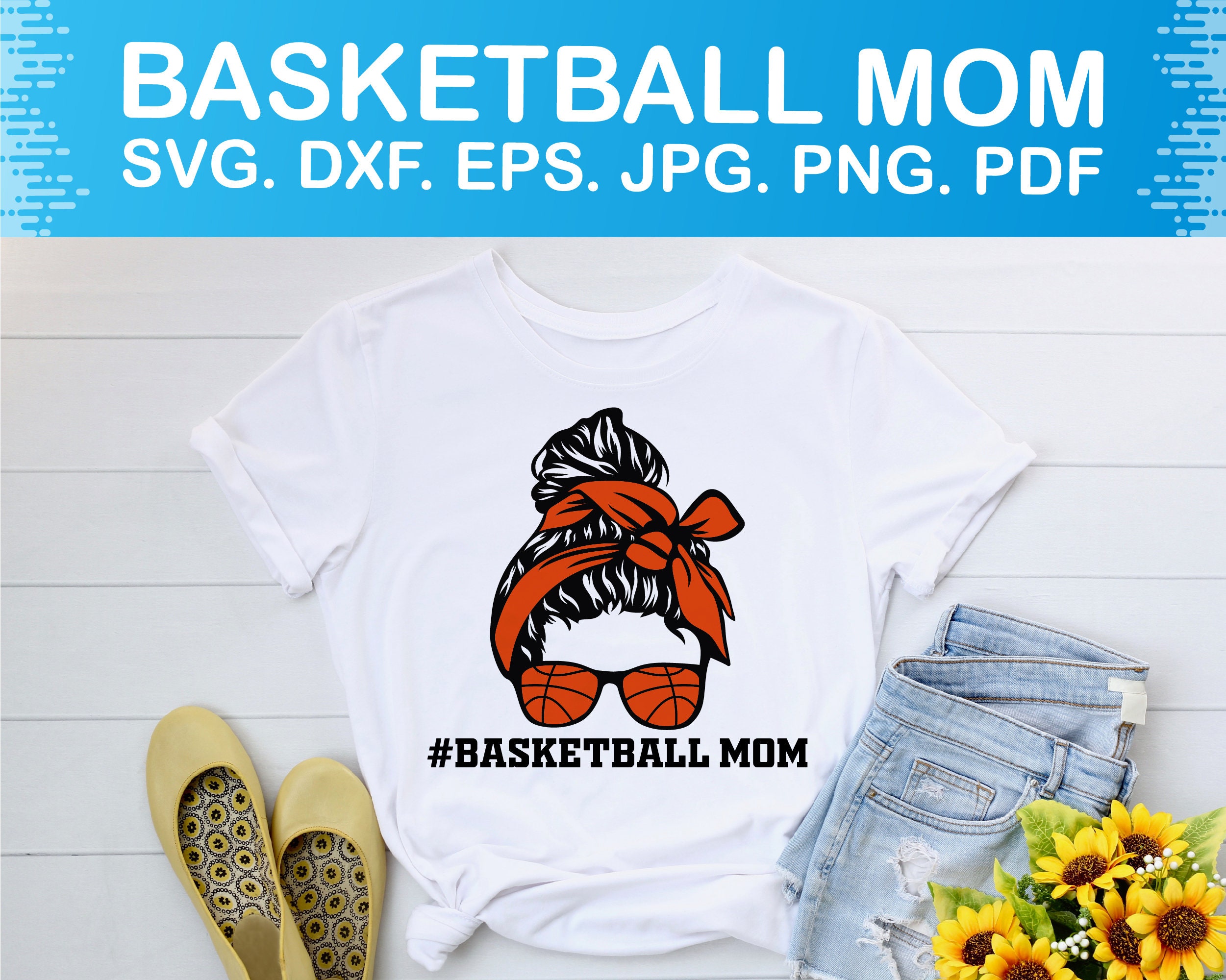 Basketball Mom Rainbow Glitter Messy Bun Basketball Player Women T