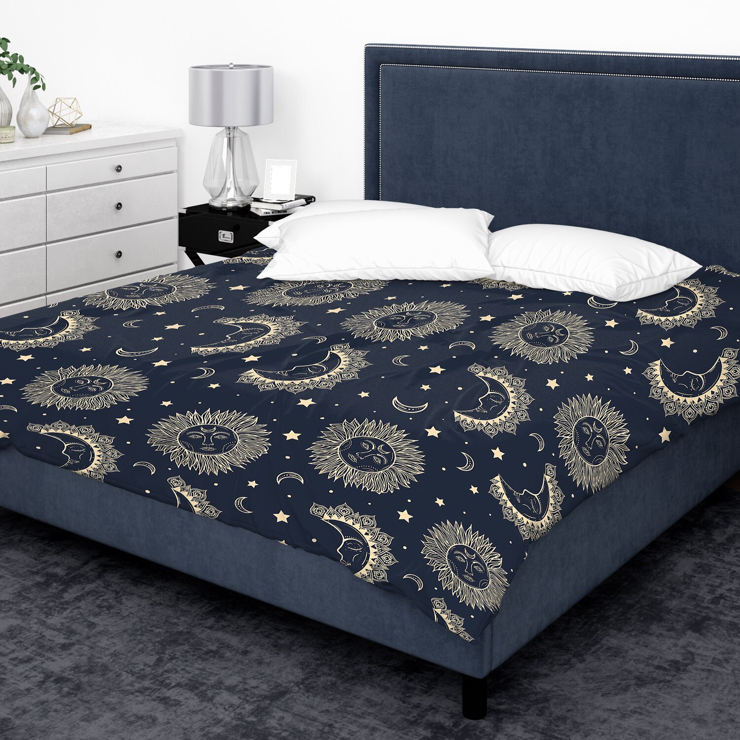 Sun And Moon Bohemian Duvet Cover Moon Phase Bohemian Etsy