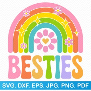 Besties retro regenboog svg, besties svg BFF svg, beste vrienden svg, vriendschap svg, vrienden svg zusters svg, beste vriend svg, Boho Rainbow svg