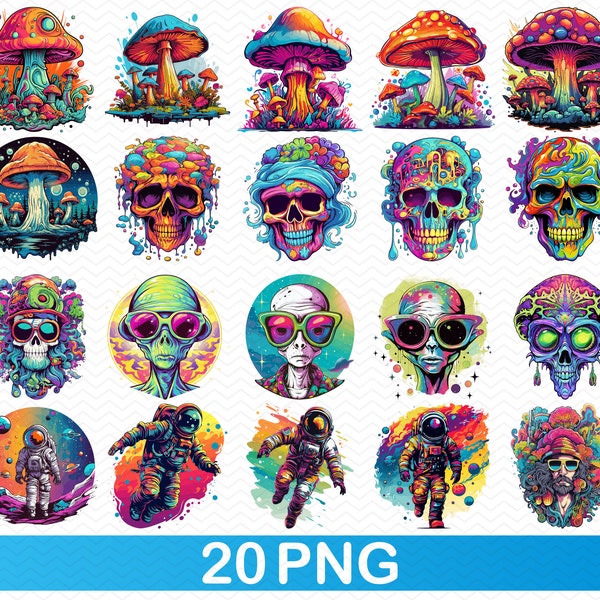 Psychedelic PNG, Psychedelic art, Sublimation designs, Magic mushroom, Digital stickers, Alien Astronaut Hippy Skull png, Trippy art Clipart