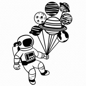 Astronaut svg planeet svg ballon svg, ruimte svg maan svg, sterren svg-bestanden voor de cricut, SVG silhouet svg, PNG-bestanden dxf-bestanden clipart