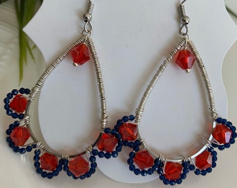 Saphire&Crystal mix Daisy Earrings- Handmade Drop Earrings