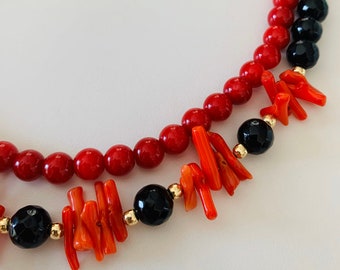 Coral Multistrand Necklace- Handnade Coral Necklace