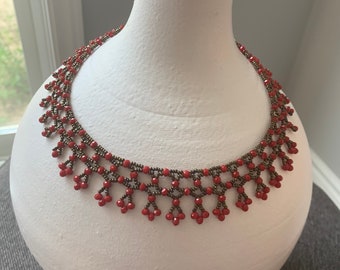 Beaded Bib Necklace - Handmade crystal Necklace