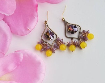 Crystal Flower Earrings - Cluster Earrings - Great Gift For Her