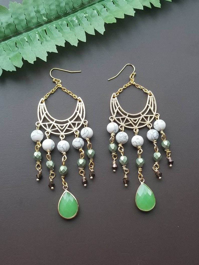 Teardrop Earrings Howlite Earrings Long Chandelier Earrings