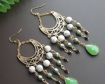 Howlite Earrings - Teardrop Earrings - Long Chandelier Earrings