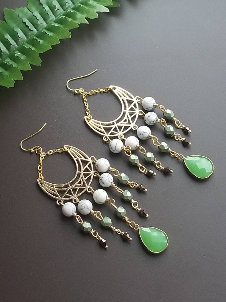 Teardrop Earrings Howlite Earrings Long Chandelier Earrings
