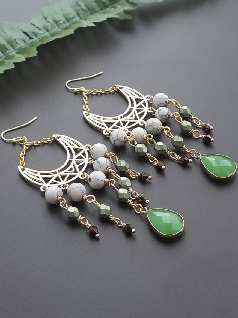 Teardrop Earrings Howlite Earrings Long Chandelier Earrings