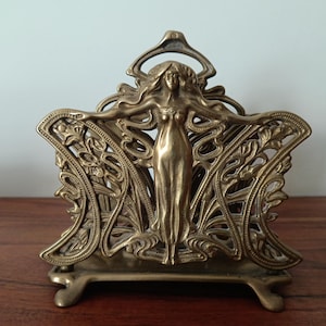 Impressionante porta-cartões de latão Art Nouveau Art Deco Jugendstil Liberty modernista Moderno antigo Vintage Antigo objeto raro