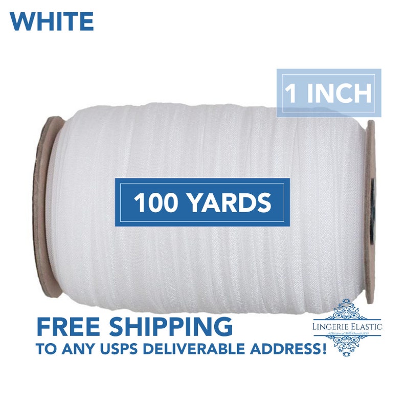 1 Inch Fold Over Elastic – Lingerie FOE, Bra Band & Panty Elastic – 100 Yards White 1in (25mm)
