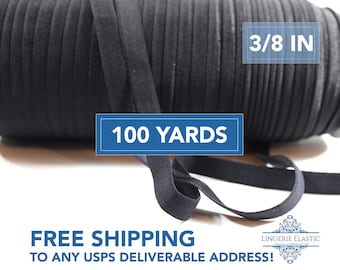 May include: A roll of 100 yards of black 3/8 inch wide elastic.  Free shipping to any USPS deliverable address.