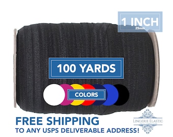 May include: A roll of 100 yards of 1 inch wide black elastic lingerie elastic. The elastic is on a spool and is ready to be used for sewing projects.  Free shipping to any USPS deliverable address.