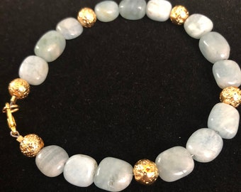 Aquamarine and Gold Lava Bracelet