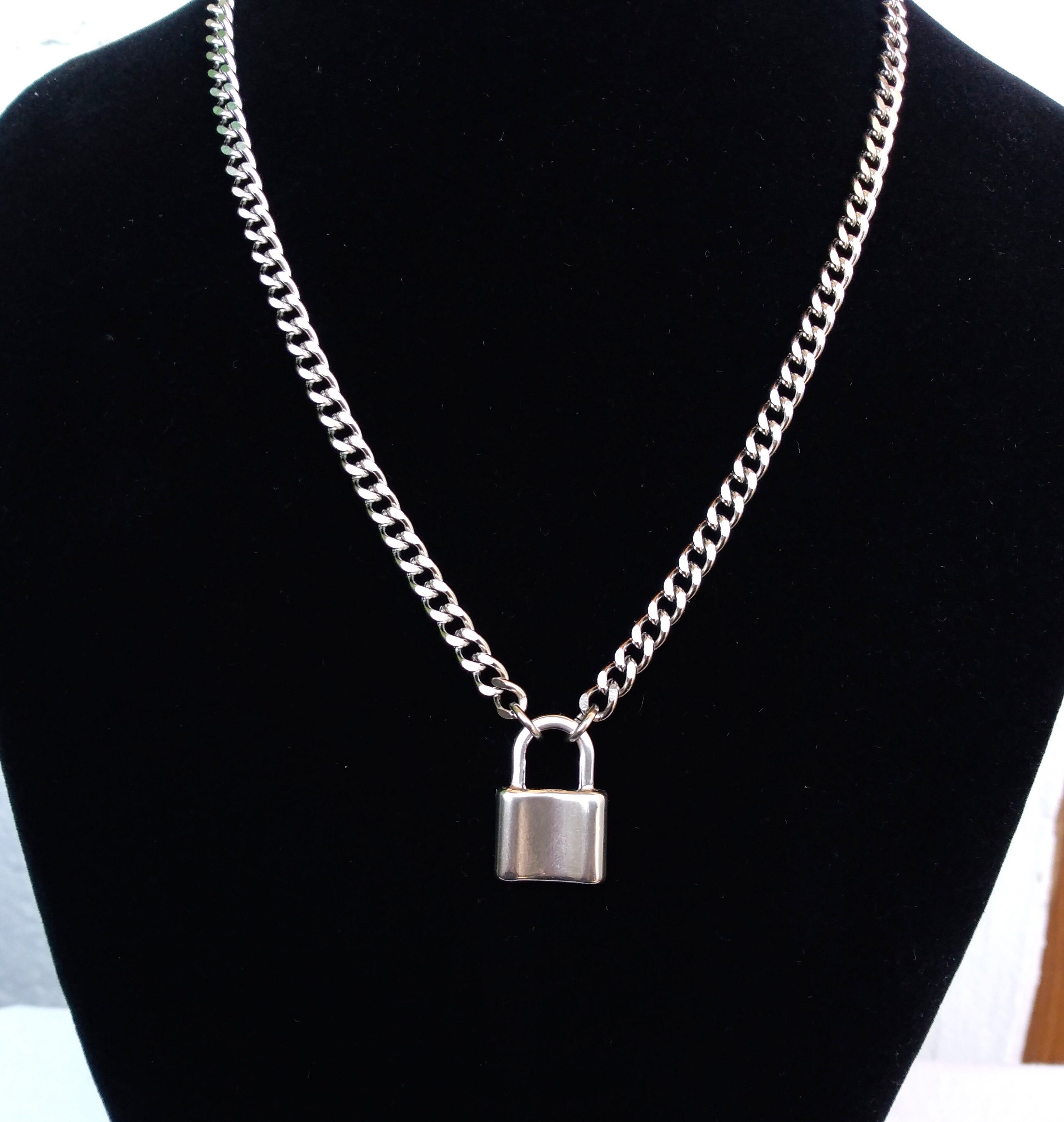 Silver Padlock Necklace Stainless Steel 