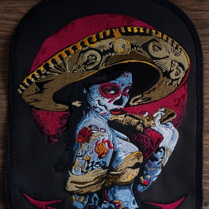 Santa Muerte Patch, Mexican Back Patch, Embroidered Santa Muerte, Embroidery Art Patch, Urban Art Patch, Urban Skull Embroidery