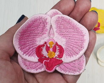 Orchid Flower Patch, Flower Pin, Embroidered Orchid Decoration, Nature Gift, Pink Patch, Sewed on Patch, Embroidered Emblem
