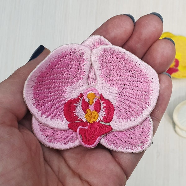 Orchid Flower Patch, Flower Pin, Embroidered Orchid Decoration, Nature Gift, Pink Patch, Sewed on Patch, Embroidered Emblem