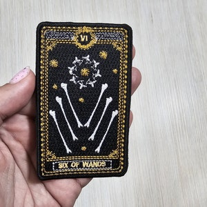 Patch de tarot six baguettes, broderie wicca, applique de cartes de tarot des arcanes majeurs, patch païen à coudre