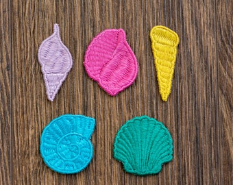 刺繍入り貝殻パッチセット、DIYサマーアップリケ
