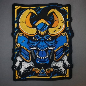 Großer Oni Dämon Aufnäher, Samurai Applikation, Ninja Rücken Aufnäher, Japanischer Krieger Aufnäher, Aufnäher, Asiatische Stickerei, Urban Art Aufnäher