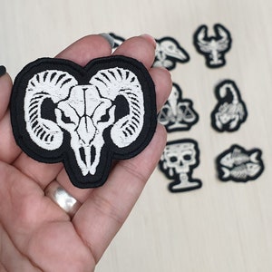 Aries Zodiac Signs Embroidered Patch, Glow in the Dark Astrology Skull Patch, Urban Astrological Biker Patch, Sew on Funny Patch