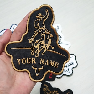Toppa personalizzata Bull Rider, Toppa con nome Rodeo, Toppa da cowboy, Ricamo personalizzato, Toppa con nome personalizzato