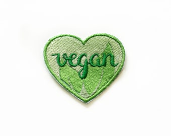 Vegan Heart, Embroidered Heart, Vegan Embroidery, Patch Heart, Embroidered Vegan Emblem