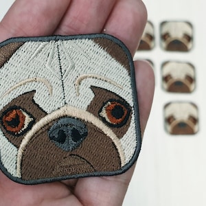 Embroidered Pug Patch, Dog Lover Patch, Pug Applique, Dog Patch, Women&#39;s Patch, Pug Embroidery