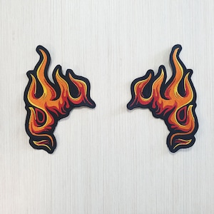Set di 2 toppe a forma di fiamma, toppe a forma di fuoco per giacche, toppe da cucire a forma di fiamma, toppe da ricamo urbano, toppe di arte urbana