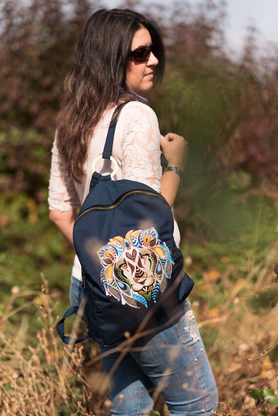 Blue Embroidered Backpack Fjallraven Rucksack Bestickt, Ocean Embroidered Backpack  main image 4