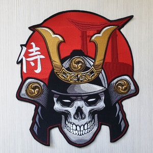 Grote patch samurai-schedel, Japans geborduurde achterpatch
