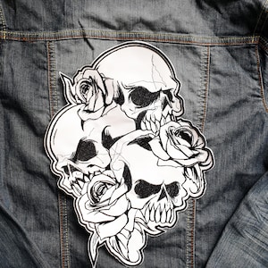 Large Skull Patch, Skull Back Patch, Skeleton Biker Patch, Sew on Patch, Urban Embroidery Patch, Urban Art Patch, Urban Embroidery