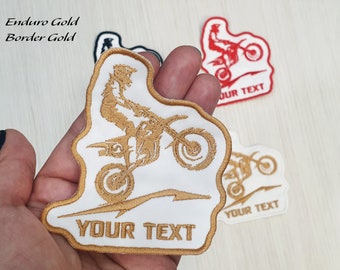 Parche de motociclista de enduro personalizado, parche con nombre de motociclista todoterreno, bordado personalizado, parche con nombre personalizado