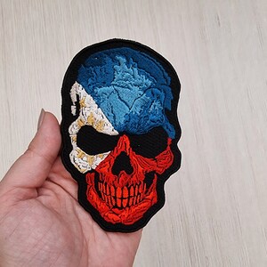 Philippines Flag Skull Embroidered Patch, Filipino Biker Sew On Patch