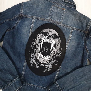 Large Embroidered Vampire Skull Patch, Sew On Goth Applique