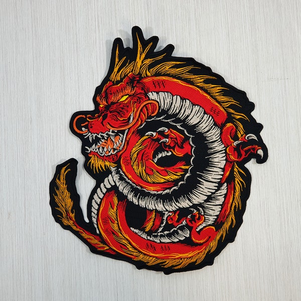 Écusson dragon chinois pour veste, appliqué d'oni japonais, écusson ninja dans le dos, écusson guerrier japonais, écusson à coudre, broderie asiatique