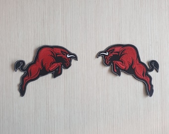 Set van 2 Bull-patch, 2-delige rodeo-patch, naai-patch, opstrijkbare patch, stedelijke borduurpatch, stedelijke kunstpatch, stedelijke stier-borduurwerk