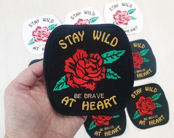 Embroidered Rose Patch, Iron On Applique, Biker Jacket Patch